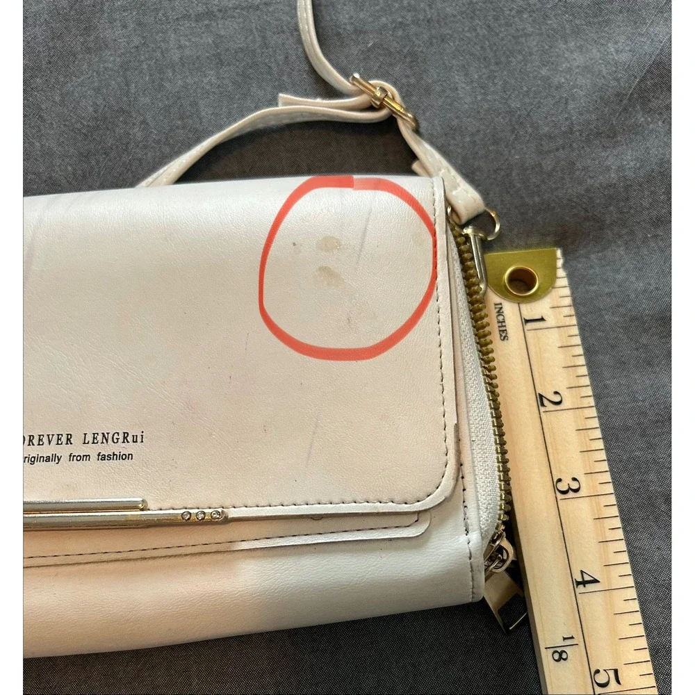 Forever LengRui Cream White Crossbody Wallet Bag Rhinestone Accents Organizer